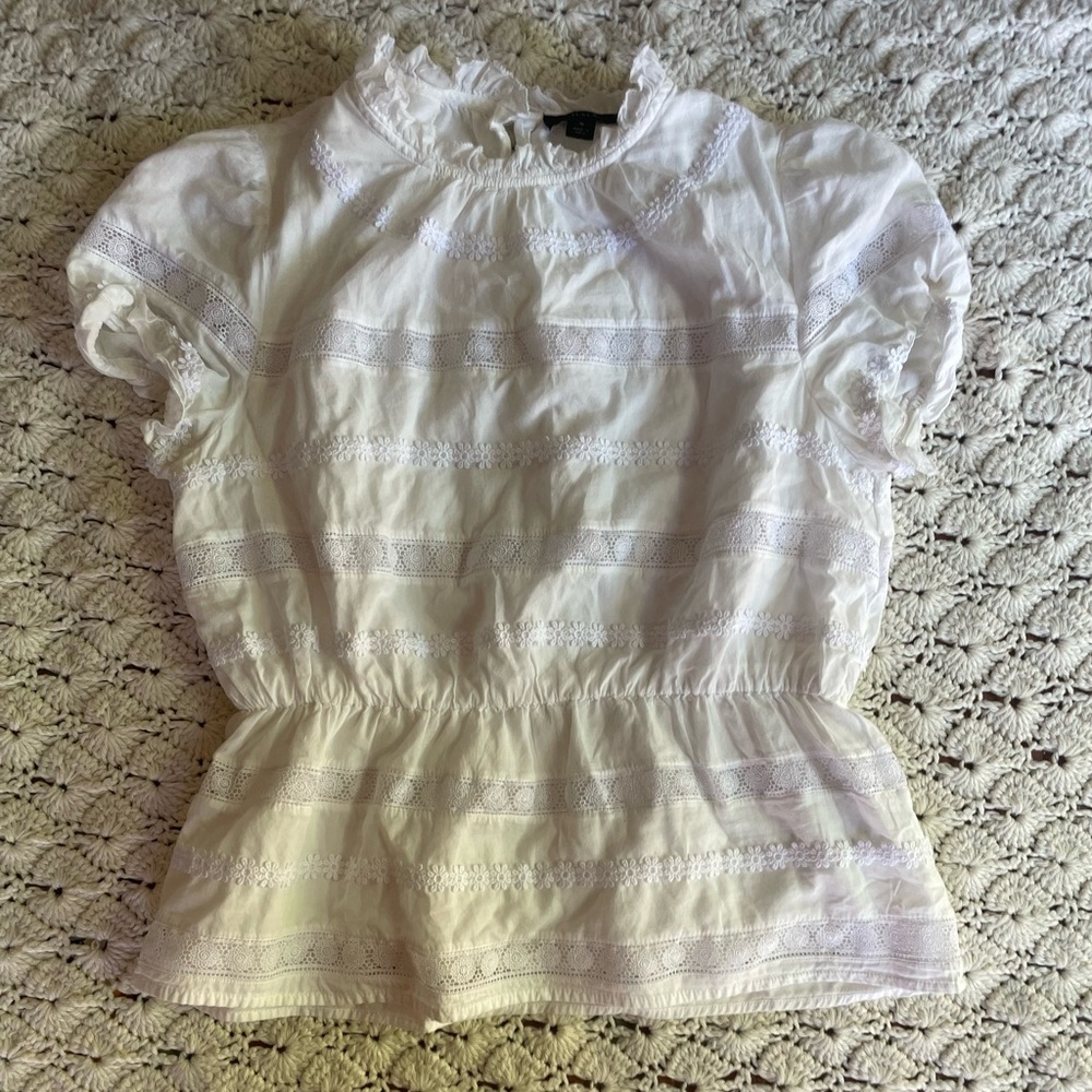 J. Crew White Lace Detail Blouse